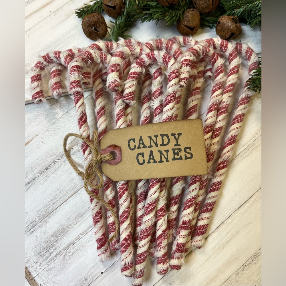 New 12 Primitive 6" Handmade Fabric Candy Canes Christmas Ornaments farmhouse